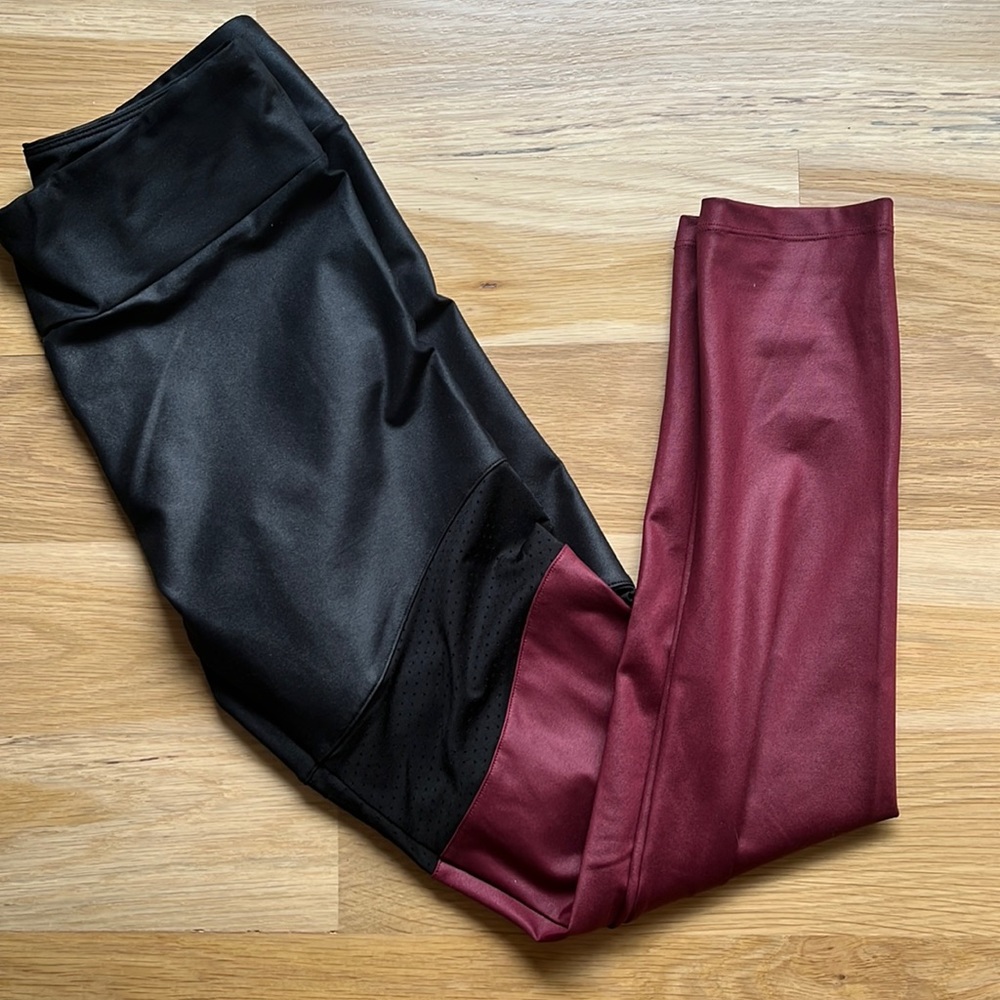 Color block athletic leggings leather look